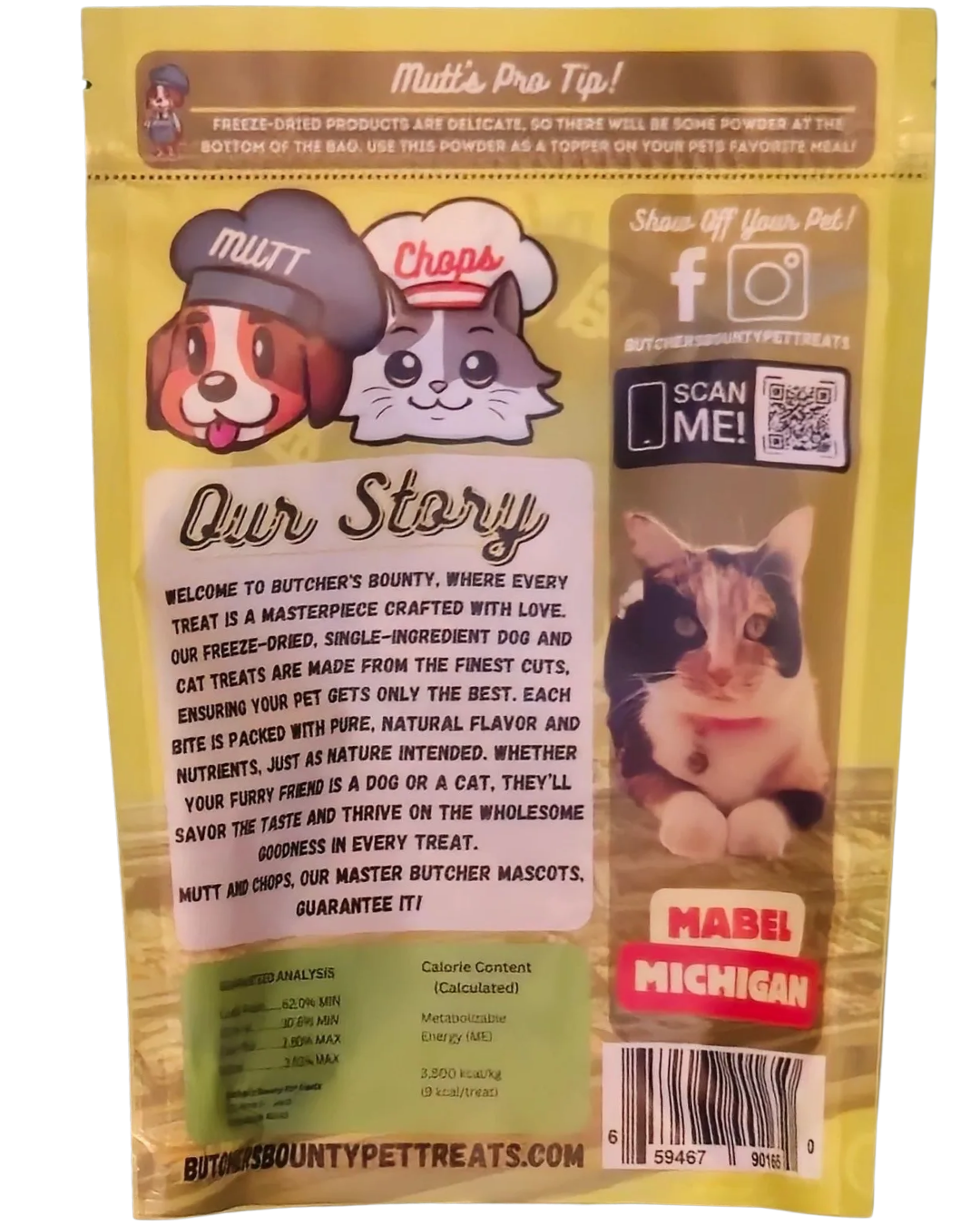 Beef heart ingredients and nutritional label – freeze-dried pet treat with no fillers or preservatives