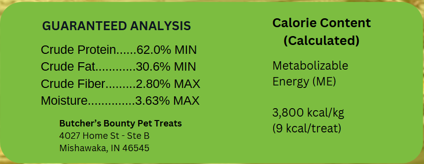 Beef heart pet treats guaranteed analysis and ingredient info – freeze-dried, single-ingredient product